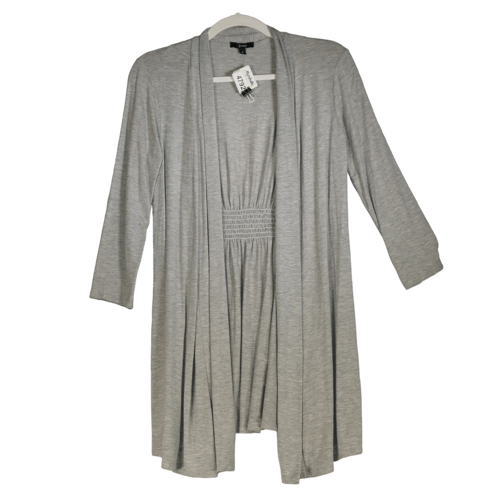 NEW S Point Cardigan Sweater Womens Small Gray Duster Smocked Open Front Knit